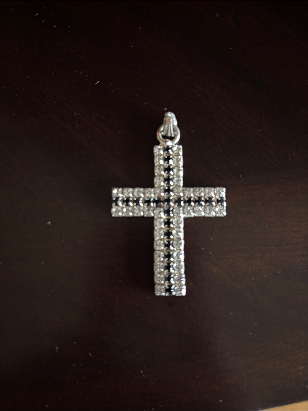 Crystal Cross Pendant Necklace - Silver and Black